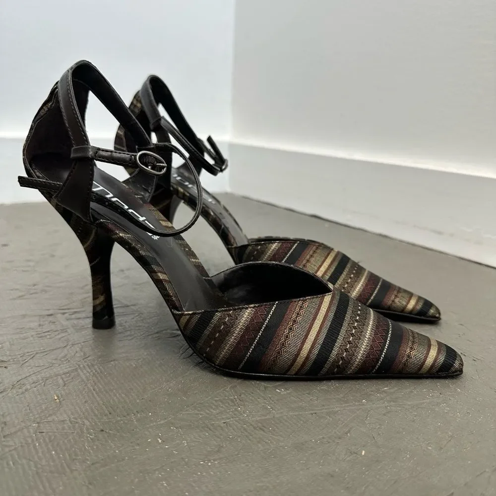 Vintage Moda 90's Striped Tapestry Pointed Toe Stiletto Heel Pumps Size 8